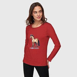 Лонгслив хлопковый женский Пиксель лошадка, цвет: красный — фото 2