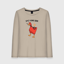 Лонгслив хлопковый женский Spicy honk bonk - Untitled Goose Game, цвет: миндальный