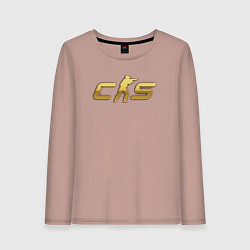 Лонгслив хлопковый женский CS 2 gold logo, цвет: пыльно-розовый