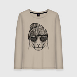 Лонгслив хлопковый женский Львица в солнечных очках, цвет: миндальный