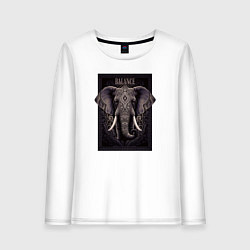 Лонгслив хлопковый женский Слон с красивыми узорами, цвет: белый
