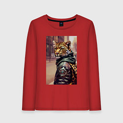 Лонгслив хлопковый женский Cool leopard - urban style - neural network, цвет: красный