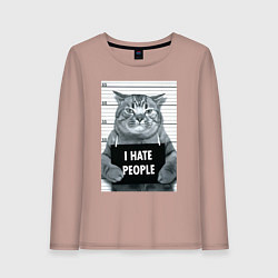 Женский лонгслив Кот преступник уголовник с табличкой