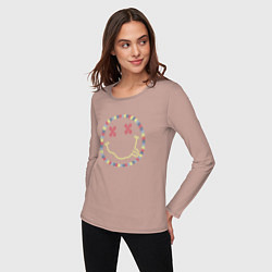 Лонгслив хлопковый женский Nirvana - floral logo, цвет: пыльно-розовый — фото 2