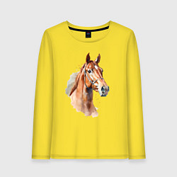 Лонгслив хлопковый женский Акварельная коричневая лошадь, цвет: желтый