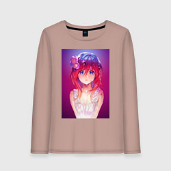 Лонгслив хлопковый женский Anime Girl refflex, цвет: пыльно-розовый