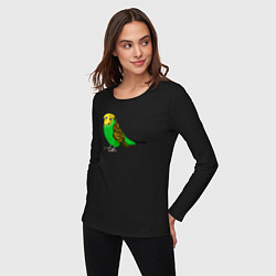 Лонгслив хлопковый женский Красивый попугайчик, цвет: черный — фото 2
