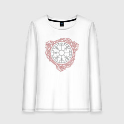 Лонгслив хлопковый женский Рунический компас - символы древних славян, цвет: белый