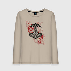 Лонгслив хлопковый женский Рукоятка меча - язычество славян, цвет: миндальный