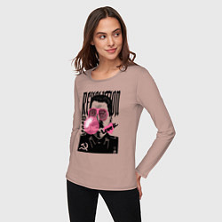 Лонгслив хлопковый женский Сталин любовь революция и жвачка, цвет: пыльно-розовый — фото 2