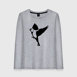 Лонгслив хлопковый женский Птица трафарет, цвет: меланж