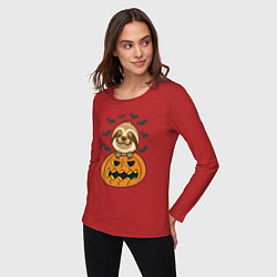 Лонгслив хлопковый женский Хэллоуин ленивца, цвет: красный — фото 2