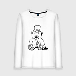 Лонгслив хлопковый женский Плюшевый мишка лепрекон - раскраска, цвет: белый