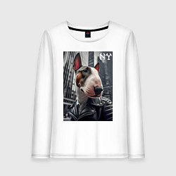 Женский лонгслив Dude bull terrier in New York - ai art