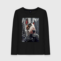 Женский лонгслив Dude bull terrier in New York - ai art