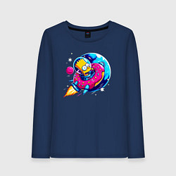 Лонгслив хлопковый женский Барт Симпсон на ракете-пончике - нейросеть, цвет: тёмно-синий
