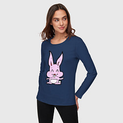 Лонгслив хлопковый женский Счастливый кролик, цвет: тёмно-синий — фото 2