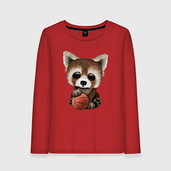 Лонгслив хлопковый женский Красная панда баскетболист, цвет: красный