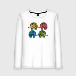 Лонгслив хлопковый женский Разноцветные слоны, цвет: белый