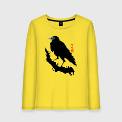 Лонгслив хлопковый женский Ворон на ветке сливы, цвет: желтый