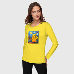 Лонгслив хлопковый женский Пикачу звёздной ночью Ван Гога, цвет: желтый — фото 2