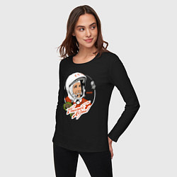 Лонгслив хлопковый женский Юрий Гагарин - первый космонавт, цвет: черный — фото 2