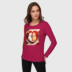Лонгслив хлопковый женский Котята с сердчком, цвет: маджента — фото 2