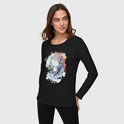 Лонгслив хлопковый женский Дракон нарисованный акварелью, цвет: черный — фото 2