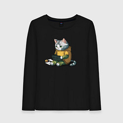 Женский лонгслив Котик за учебой