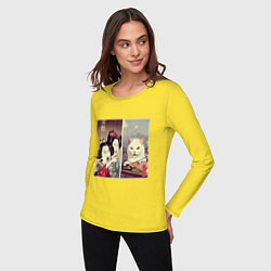Лонгслив хлопковый женский Кот из мема, цвет: желтый — фото 2