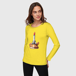 Лонгслив хлопковый женский Взлет космической ракеты, цвет: желтый — фото 2