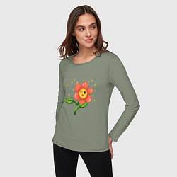 Лонгслив хлопковый женский Веселый цветик, цвет: авокадо — фото 2