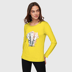 Лонгслив хлопковый женский Слон в геометрическом стиле, цвет: желтый — фото 2