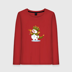 Лонгслив хлопковый женский Снеговик в костюме дракона, цвет: красный