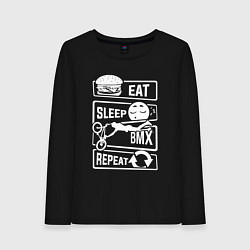 Лонгслив хлопковый женский Еда сон bmx, цвет: черный