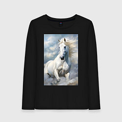 Женский лонгслив Белая лошадь на фоне неба