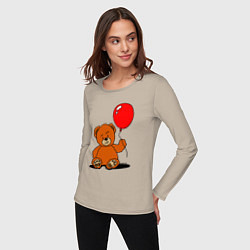Лонгслив хлопковый женский Плюшевый медведь с воздушным шариком, цвет: миндальный — фото 2