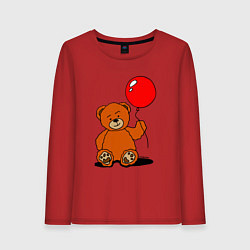 Лонгслив хлопковый женский Плюшевый медведь с воздушным шариком, цвет: красный