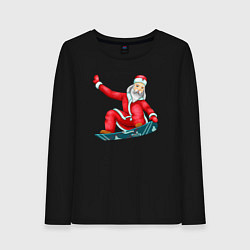 Лонгслив хлопковый женский Дед Мороз сноубордист, цвет: черный