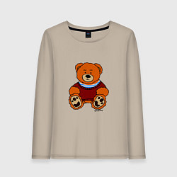 Лонгслив хлопковый женский Мишка Вова адидас в тельняшке, цвет: миндальный