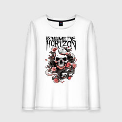 Лонгслив хлопковый женский Bring Me the Horizon - A skull with roses, цвет: белый