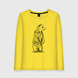 Лонгслив хлопковый женский Медведь стоящий, цвет: желтый