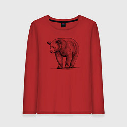 Лонгслив хлопковый женский Медведь гуляющий, цвет: красный