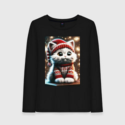 Женский лонгслив Котик в новогоднем свитере