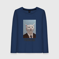 Лонгслив хлопковый женский Приемлемо - кот мем в живописи, цвет: тёмно-синий