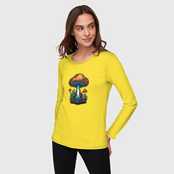 Лонгслив хлопковый женский Психоделические грибы, цвет: желтый — фото 2