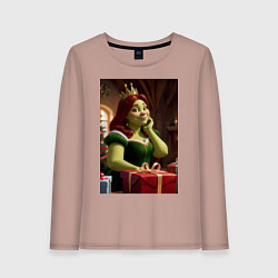 Лонгслив хлопковый женский Шрек: Фиона с подарками, цвет: пыльно-розовый