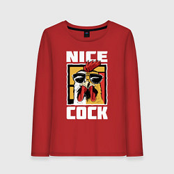 Лонгслив хлопковый женский Nice cock, цвет: красный