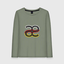 Лонгслив хлопковый женский Буква осетинского алфавита с национальным триколор, цвет: авокадо