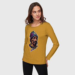 Лонгслив хлопковый женский Snoop dogg head, цвет: горчичный — фото 2
